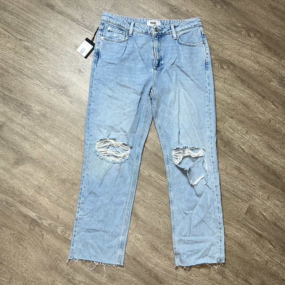 Paige Noella Straight Leg Raw Hem Distressed Denim Jeans